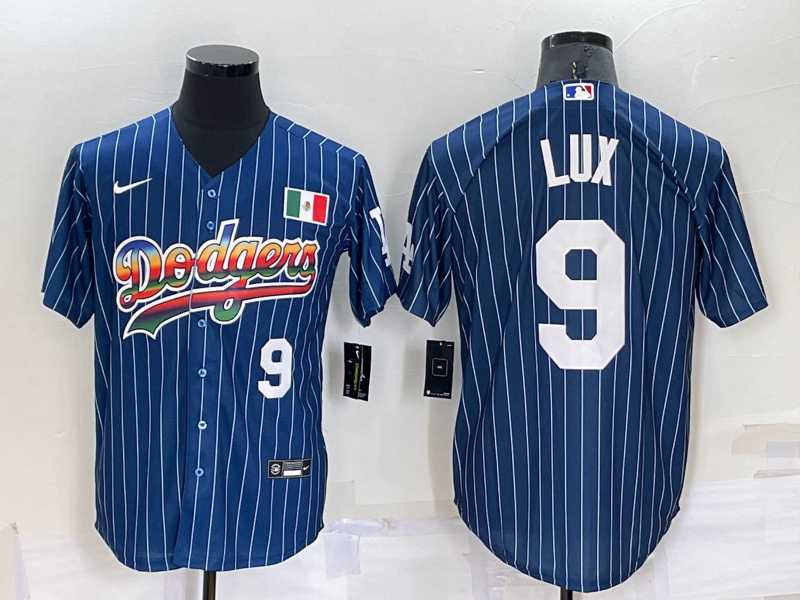 Los Angeles Dodgers #9 Gavin Lux Number Rainbow Blue Red Pinstripe Mexico Cool Base Nike Jersey,We sell and wholesale Los Angeles Dodgers #9 Gavin Lux Number Rainbow Blue Red Pinstripe Mexico Cool Base Nike Jersey on line form chian!